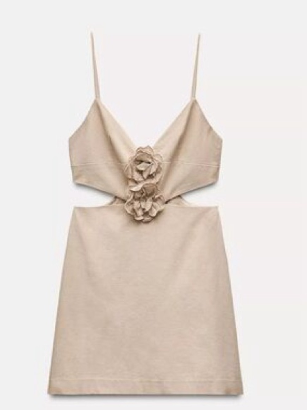 Zara Light Tan FLORAL CUT OUT MINI DRESS - Size Small